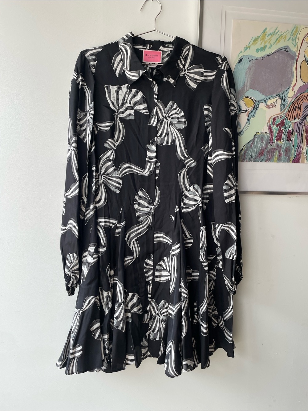 NWOT Kate Spade Bow-tiful Silk Blend Twill Black and White Dress Large